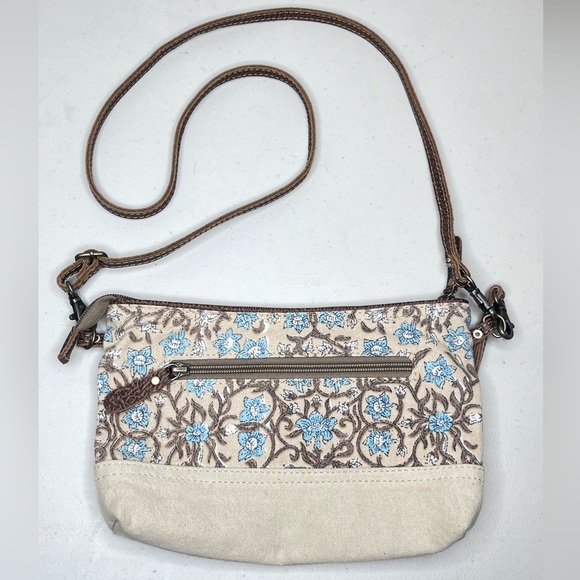 Myra Bag Floral Boho 100% Cotton Leather Trim Small Crossbody Bag - Picture 8 of 13